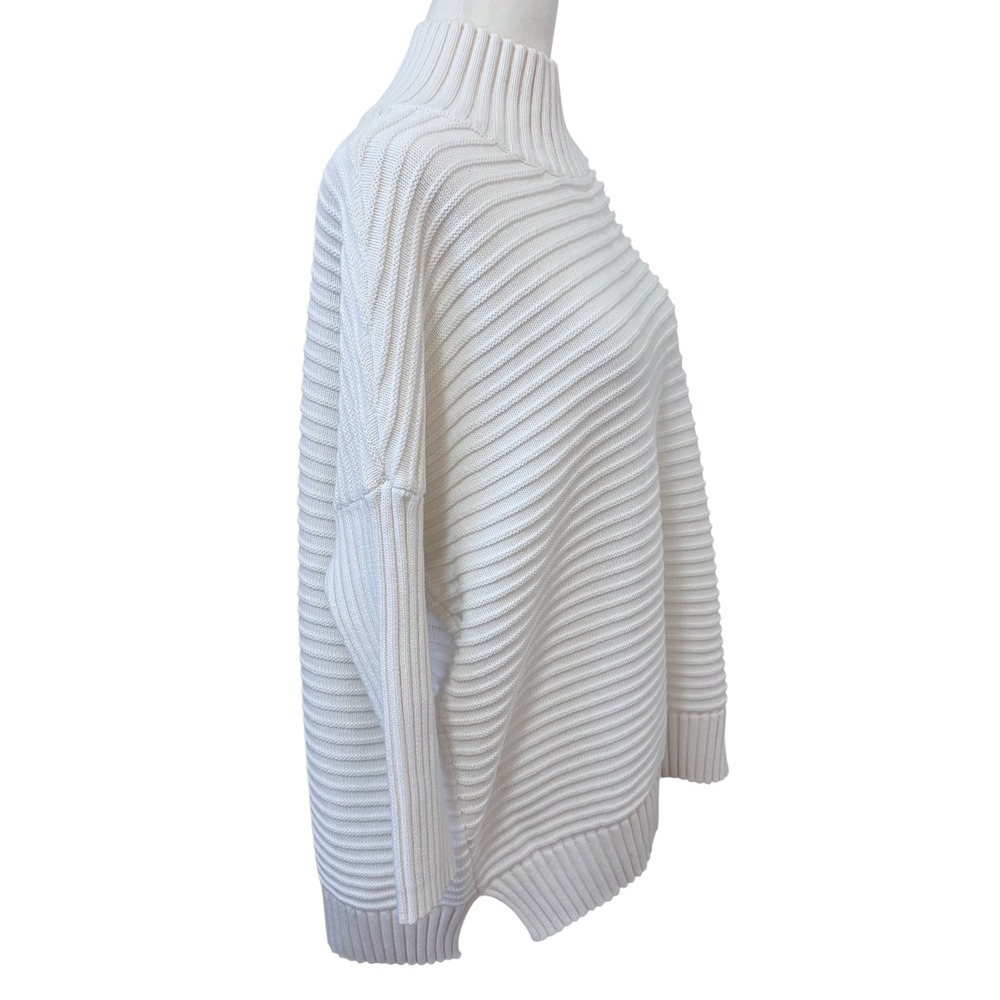 French Connection White‎ Large Mock Neck Ribbed Oversized Cotton Sweater - Picture 3 of 7
